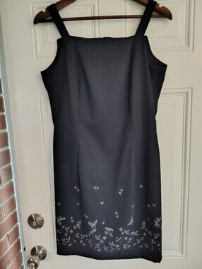 Vintage 90s Maurices City Triangles LBD Dress Glitter Floral Butterfly Size 9